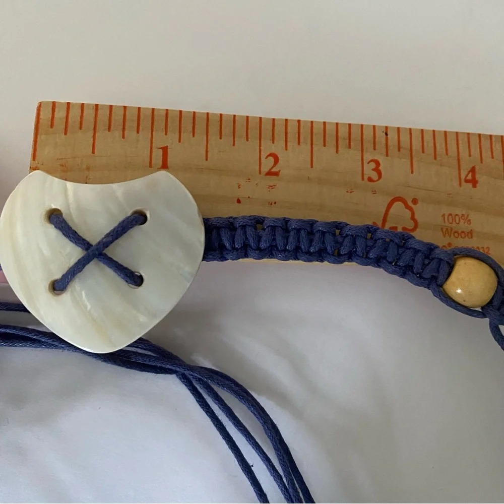 Boho Macramé Navy Waist Belt with Shell Heart Accents ~54 inches long